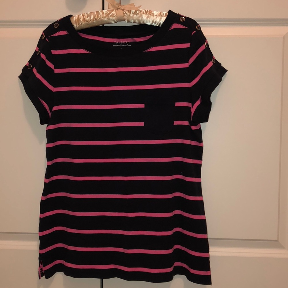 Talbots Black & Pink striped short sleeve t shirt - Picture 2 of 4